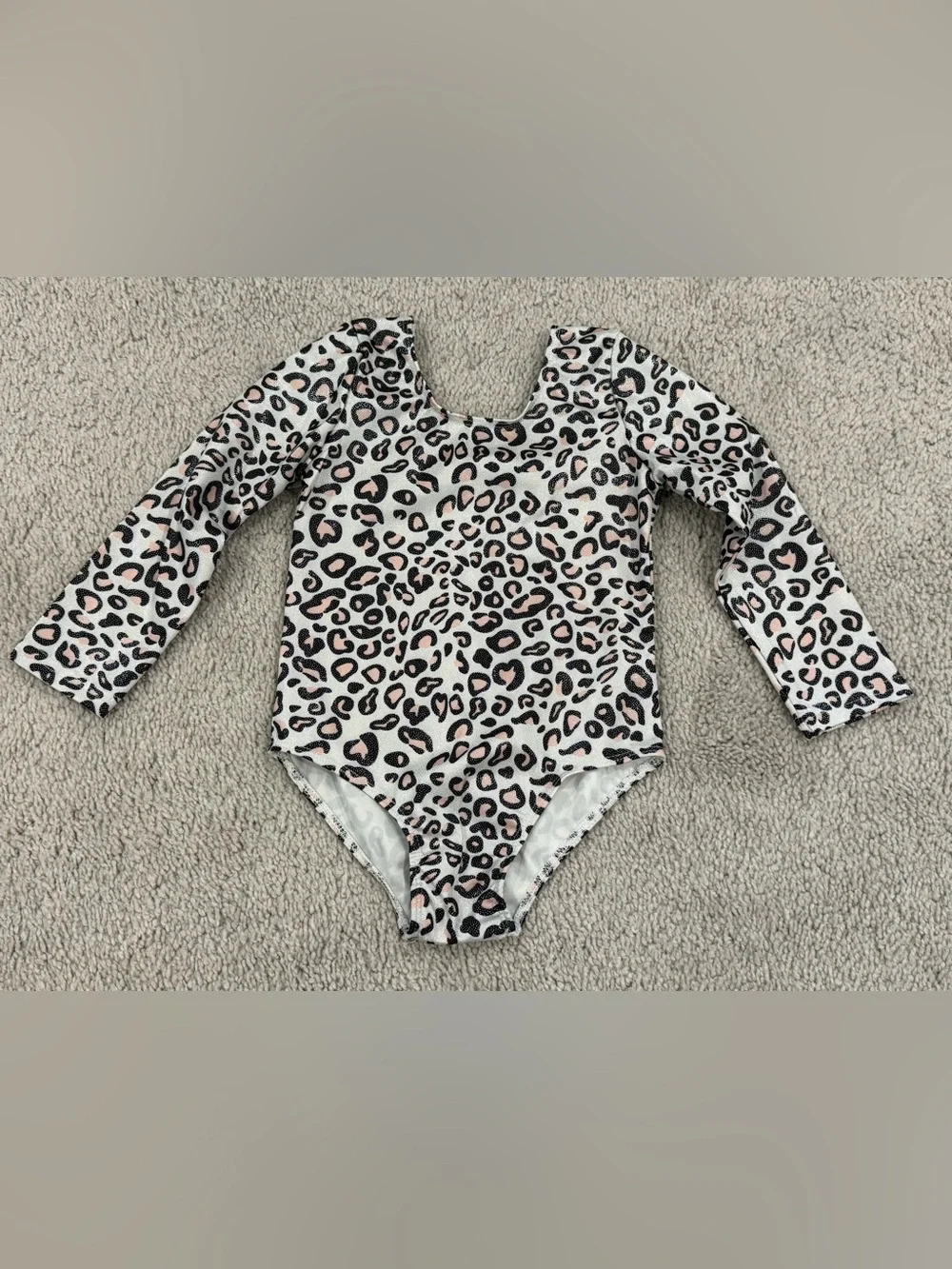 Girls' Long Sleeve Dance Leopard Print One-Piece Leotard- Pink & Black